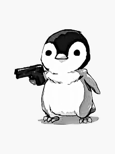 "penguin with a gun" Sticker by peanootbutter | Redbubble Sketch Tattoos, Vinyl Stickers, The Soul, Sketch, Tattoos, The World, For Sale, Design