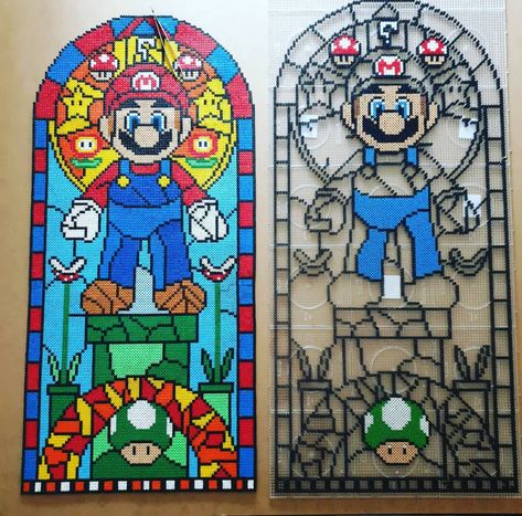 Perler Beads Canvas Art, Giant Perler Bead Patterns, Large Perler Bead Patterns, Hama Mario, Perler Bead Mario, Perler Creations, Art Perle, Perler Art, 8bit Art