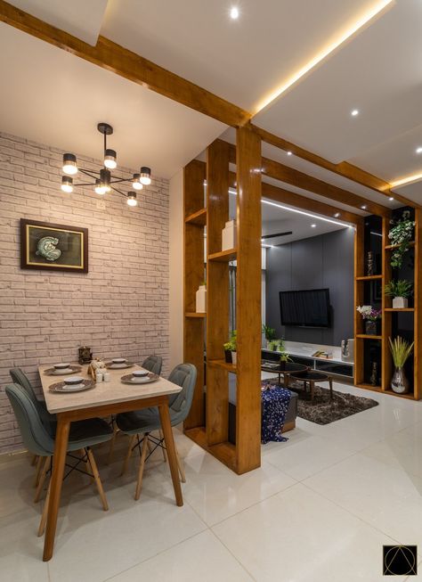 Apartment Interior In Ahmedabad Elevates The Space with Soft Elements | De' Uja Designs - The Architects Diary Indian Flat Interior Ideas, Home Interior Design Indian, Interior Design Indian, Flat Interior Design, Quiz Buzzfeed, Indian Home Interior, Hall Interior Design, Dinning Room Design, Hall Interior