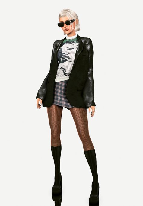 Sims 4 Jacket, Ts4 Lookbook, Ivy Look, Skirt Tights, Autumn Looks, Mod Jacket, Tights Boots, Skirt Boots, Tights And Heels