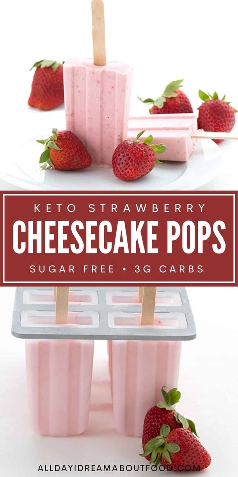 Strawberry Cheesecake Popsicles, Sugar Free Popsicles, Ketogenic Meals, Cheesecake Popsicles, Cheesecake Pops, Strawberry Popsicles, Postre Keto, Fat Bomb, Keto Sweets