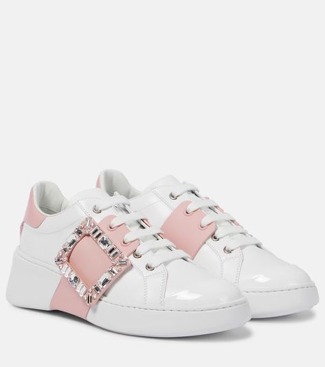 Viv' Skate leather sneakers in white - Roger Vivier | Mytheresa Roger Vivier Sneakers, Street Style Shop, Roger Vivier Shoes, Skate Sneakers, Roger Vivier, Sneakers White, Leather Sneakers, Wedge Heels, Womens Shoes Sneakers