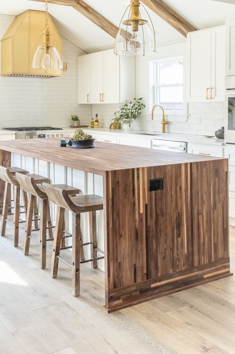 Walnut Butcher Block Countertops, Dome Chandelier, Cabinets To Go, Walnut Butcher Block, Hanging Lights Kitchen, Dome Pendant Light, Free Kitchen Design, Butcher Block Counter, Kitchen Cabinet Styles