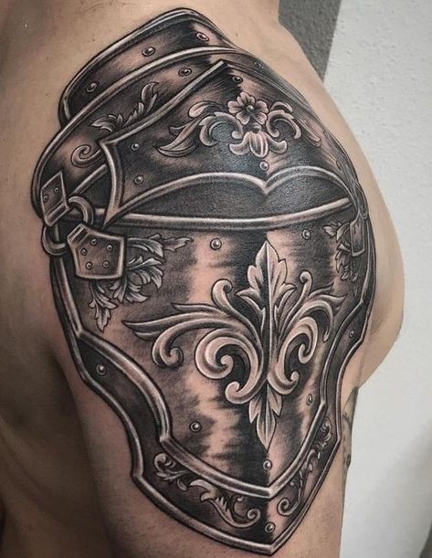 Armor Sleeve Tattoo, Shoulder Piece Tattoo, Hermes Tattoo, Armour Tattoo, Shoulder Armor Tattoo, Body Armor Tattoo, Shield Tattoo, Shamrock Tattoos, Armor Tattoo