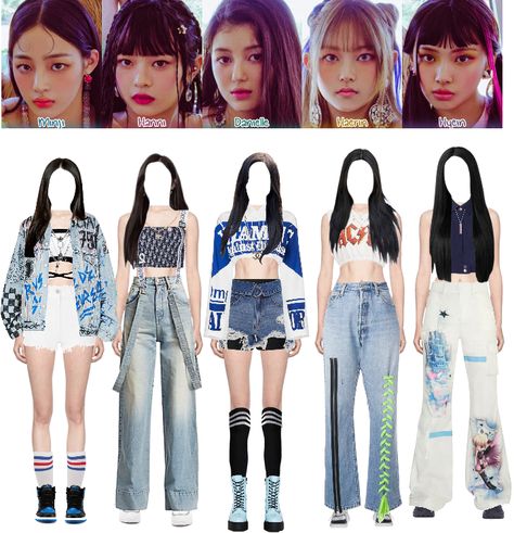 Newjeans Attention Outfit, Cute Edgy Outfits, Korean Fashion Kpop Inspired Outfits, Korean Outfits Kpop, Kpop Concert Outfit, Korean Fashion Kpop, Bratz Inspired Outfits, Preformance Outfits, Outfit Shoplook