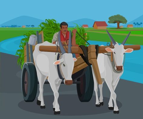 Bullock Cart Indian, Village Scene Drawing, Bullock Cart, Free Cartoon Characters, Cartoon Maker, Farm Cartoon, 2d Character Animation, Photoshop Backgrounds Backdrops, Nature Background Images