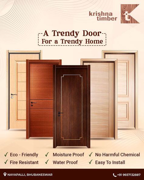 A trendy door for a trendy home. Drive into Krishna Timbers to explore a wide range of WPC doors & frames for your home interiors and more! For more details, Contact us today: 📞+91 9937132887 . . #krishnatimber #krishnatimbertraders #nayapali #Bhubaneswar #bhubaneswarbuzz#nayapallibhubaneswar #odishahomedecor #wpcdoor #wpcdoors#interiorsignersinbhubaneswar #interiordesigninodisha #architectinbhubaneswar #architectinodisha #wpcdoorframes Door Advertising, Wpc Doors, Furniture Poster, Laminate Design, Window Poster, Trendy Door, Door Poster, Veneer Plywood, Abroad Travel