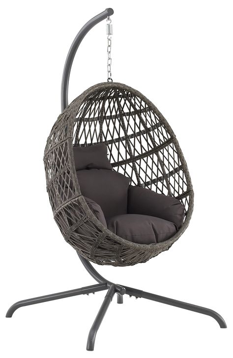 PRICES MAY VARY. Bohemian design adds a laid-back boho vibe to any space With all-weather rattan wicker over a steel frame, this chair is great both indoors or outside Includesd a cozy tufted cushion and a durable steel stand Durable powder-coated steel chair frame and stand are designed to last Chair has a weight limit of 250 lbs Gray Patio, Hanging Egg Chair, Chair Frame, Steel Chair, Tufted Cushion, Outdoor Wicker, Bohemian Design, Egg Chair, Dream Rooms