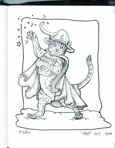 Wizard Cat Drawing, Wizard Cat Tattoo, Cat Wizard, Rat Tattoo, Cartoon Cat Drawing, Gang Tattoos, Wizard Cat, Cat Drawings, Tattoo Outline