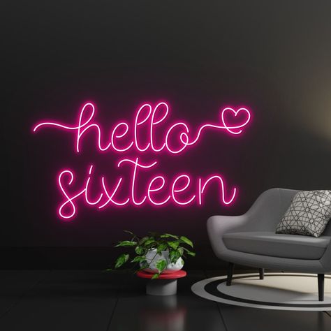 #NeonSignNames #NeonInspiration #NeonSigns #BrightIdeas Its My 16 Birthday, Hello 16 Birthday, Hello 16, Wall Decor Party, 16th Birthday Decorations, Neon Sign Wall, 30th Birthday Decorations, Hello Glow, Fall Nail Trends