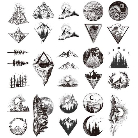 20 Sheets Black Mountain Temporary Tattoos for Adult Men Women, Waterproof Fake Tattoos Body Art Sticker for Hand Neck Wrist Arm Small Tatoos Arms For Men, Mountain Tattoo Designs Men, Mountain Tattoos Men, Mountain Hand Tattoo, Sticker Tattoo Men, Mens Mountain Tattoo, Small Nature Tattoos For Women, Good Tattoos For Men, Mountain Tattoo Men