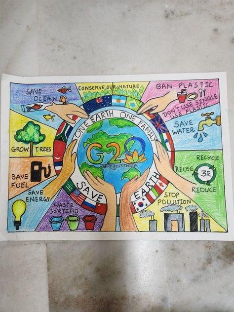 G20 Poster Drawing Competition Ideas, One Earth One Family One Future, One Earth One Family One Future Poster, Future India Painting, G20 Painting, Future Of India Poster, Save Earth Posters For Competition, Poster On G20, G20 Poster Drawing