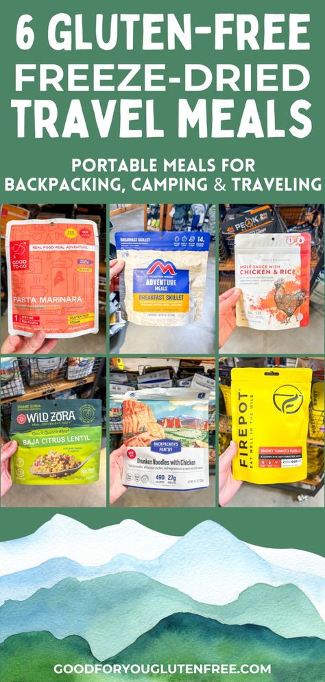 If your travel adventures take you far from home and worried about finding safe gluten-free food, then check out these 6 gluten-free portable travel meal options, often called backpacker meals or camping meals. They're freeze-dried or dehydrated meals that require hot water and a spoon. Featured brands include Backpacker's Pantry, Good To-Go, Mountain House, Wild Zora, Heather's Choice, and Firepot. Read what I think of each brand in my post and whether they're celiac safe. Meals For Backpacking, Travel Meals, Dehydrated Meals, Pasta Marinara, Backpacking Meals, Skillet Pasta, Mole Sauce, Meal Options, Freezer Meal Prep