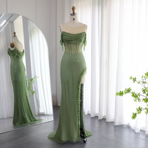 Green Evening Dresses, Dress For Women Wedding, Dresses Orange, Rich Fashion, Green Evening Dress, Dress Drawing, فستان سهرة, Vestidos Prom, Prom Gown