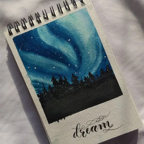 Aurora watercolour painting. Calligraphy. Night sky. Northern lights Mini Canvas Art Northern Lights, Northern Lights Drawing Easy, Aurora Drawing Northern Lights, Aurora Borealis Drawing, Northern Lights Drawing, Northern Lights Painting Watercolors, Watercolor Northern Lights, Aurora Borealis Painting, Aurora Borealis Art