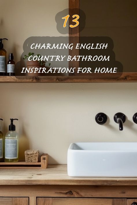 Discover the warmth and elegance of English country bathrooms with these 13 inspiring ideas. From rustic wooden shelves to sleek white sinks and beautifully arranged natural products, this aesthetic brings a touch of tranquility and style to any home. Bathroom English Cottage, Small Cottage Bathroom Ideas, Country Bathroom Design Ideas, English Bathroom Ideas, English Country Bathroom, English Cottage Bathroom, English Country Design, Country Bathrooms, Japandi Dining Room