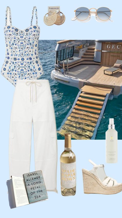 Created by breblaj on Shuffles Beach Boat, Yacht Party, 2024 Outfits, Summer 2024, Beach Day, White Wine, Aesthetic Clothes, Created By, Ootd