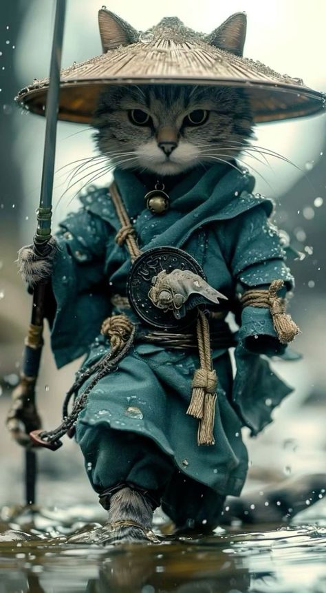 ♔ Les Chats "Style Japonais" Animal Warrior, Cat Warrior, Image Chat, Fancy Cats, Cat Character, Cat People, Warrior Cat, Dessin Adorable, Arte Animal