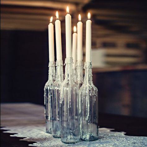 Melted Candles Aesthetic, Glass Bottle Candles, Vine Bottle, Bottle Candle Holder, Long Candles, Vintage Marquee, Pretty Candle, Jam Jars, Vintage Props