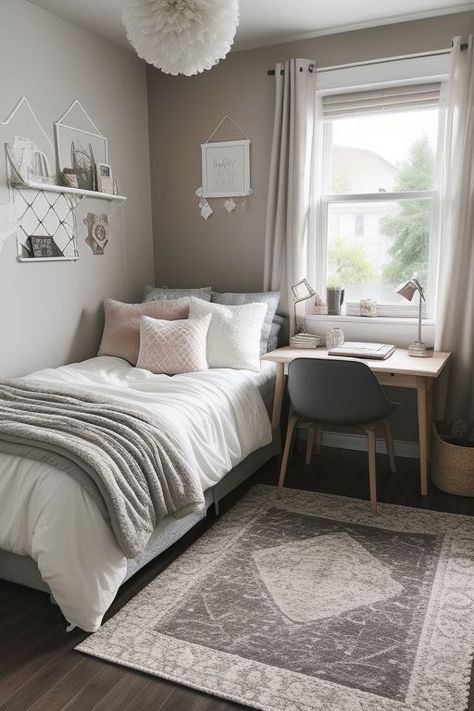 "Home Decor Inspo: Transforming Your Bedroom" Really Small Room Ideas Cozy, Room Design Bedroom Aesthetic, 20 Year Old Girl Bedroom Ideas, Light Gray Room Bedroom Ideas, Small Teen Girl Bedroom, Small Bedroom Aesthetic Cozy, Small Uni Room Ideas Uk, Bed Rooms Ideas Aesthetic, Ideas Decoracion Habitacion