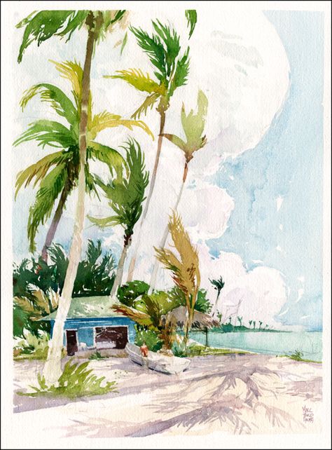 Arte Peculiar, Florida Art, Beach Watercolor, Art Aquarelle, Urban Sketchers, Tropical Art, Watercolor Sketch, Urban Sketching, Watercolor Inspiration