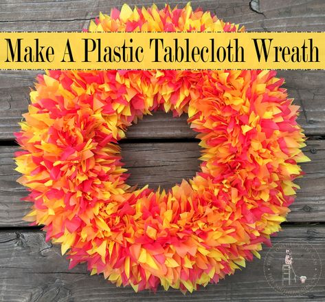 Make A Plastic Tablecloth Wreath Tablecloth Wreaths, Plastic Tablecloth Decorations, Tablecloth Wreath, Diy Hangers, Tablecloth Decorations, College Crafts, Everyday Crafts, Making Wreaths, Mom Crafts