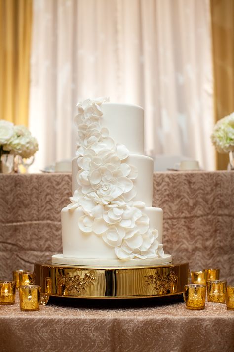 Champagne Wedding Cakes, White And Gold Wedding Cake, Wedding Cake Options, Pretty Wedding Cakes, 3 Tier Wedding Cakes, Floral Wedding Cake, Edmonton Wedding, Dream Wedding Cake, Wedding Cake Table