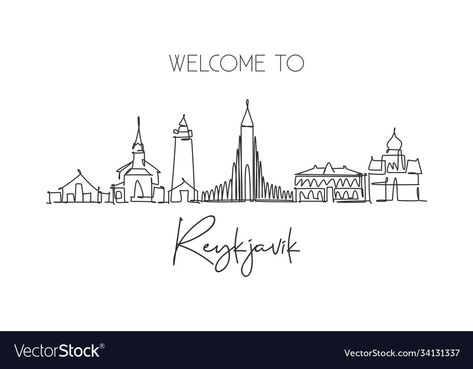 Iceland Drawing, Thankful Projects, Destination Poster, Iceland Art, Town Landscape, Skyline Tattoo, Best Holiday Destinations, Silhouette Tattoos, Skyline Silhouette