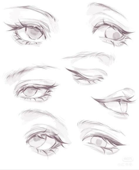 Fem Eyes Drawing, Anime Eye Angles, Chinese Eye Drawing, Eyes Looking Down Drawing Reference, Different Face Angles Drawing, Pupil Shapes Drawing, How To Draw Different Face Angles, Face Details Drawing, Face Shape Reference Drawing