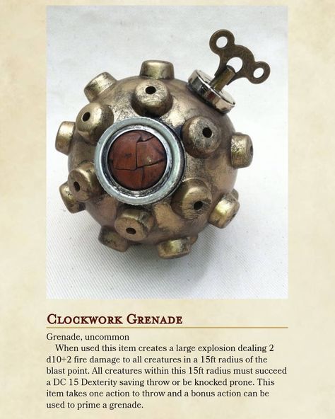 Dnd 5e Explosives, Dnd Clockwork Items, Artificer Inventions Ideas, Dnd Artificer Gadgets, Artificer Creations Dnd, Dnd Artificer Inventions, Dnd Artificer Alchemist, Dnd Artificer Items, Dnd Inventions