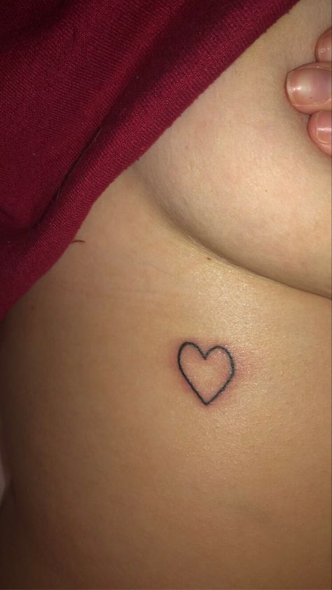 Simple Ribcage Tattoo, Heart Ribcage Tattoo, Heart Tattoo Ribcage, Heart Tattoo Stomach, Heart Thigh Tattoo, Heart On Buttcheek Tattoo, Heart On Chest Tattoo, Heart Tattoo On Thigh, Small Tattoos Ribcage