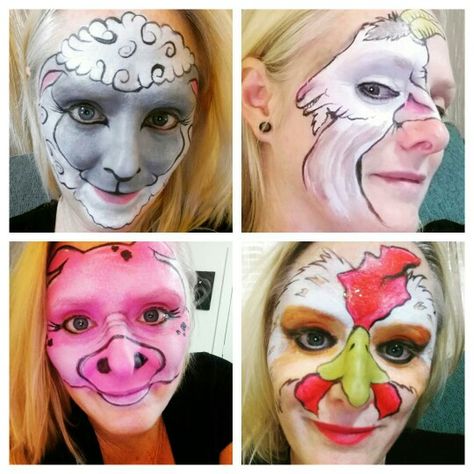 Face painting by Lisa Eklund Farm animal face paint #farmanimals #goat #sheep #pig #rooster #animals Www.lisasfacepainting.com Farm Animal Face Paint, Animal Face Paint, Animal Face Paintings, Sheep Face, Festival Face, Baby Farm Animals, Kids Face Paint, Painted Faces, Book Week Costume