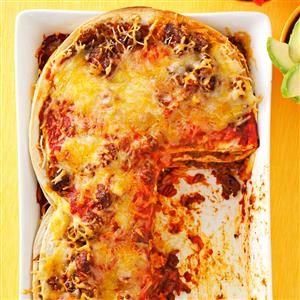 Burrito Lasagna Recipe -A friend showed me how to make stacked enchiladas years ago. I took it even further to create this filling casserole. I serve it with Mexican corn or chips and dip. I love the rave reviews I get every time I make it. —Deana Briggs, Maud, Texas Lasagna Variations, Burrito Lasagna, Taco Meals, Stacked Enchiladas, Best Ground Beef Recipes, Lasagna Recipes, Mexican Corn, French General, Chef's Kitchen