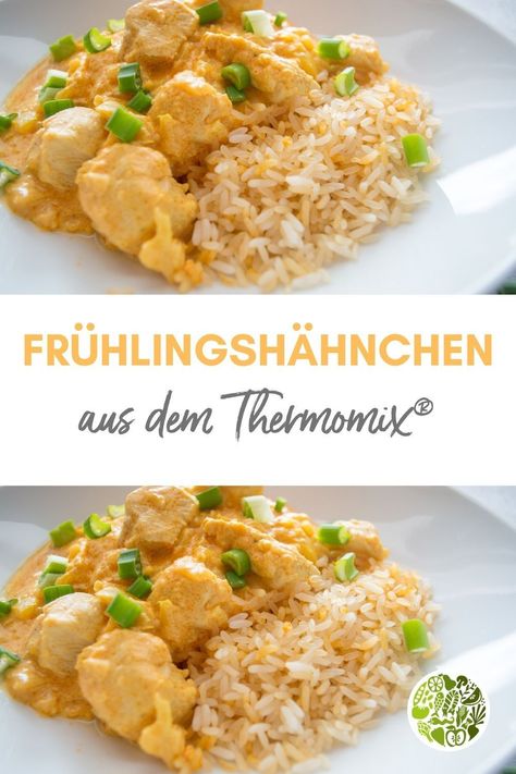 Genieße dieses Frühlings-Hähnchen mit Joghurtsauce und Reis Yoghurt Sauce, Salsa Yogurt, Spring Chicken, Sauce For Chicken, Thermomix Recipes, Evening Meals, Healthy Chicken Recipes, Healthy Chicken, Cooking Dinner