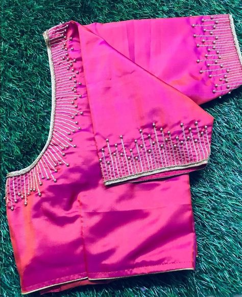 Patch Work For Silk Saree Blouse, Very Simple Aari Work Blouse Design Pink, Pochampally Blouse Designs Work, Simple Ariwork Blouse, Simple Machine Embroidery Blouse Designs, Latest Simple Aari Work Blouse Designs, Very Simple Aari Work Blouse Design, Simple Aari Work Blouse, Pink Blouse Designs