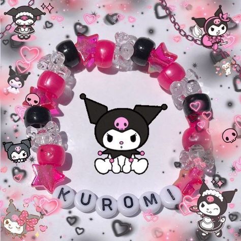 Kuromi Kandi, Kuromi Collection, Hello Kitty Bracelets, Pink Kuromi, Kandi Inspiration, Kandi Singles, Pulseras Kandi, Moldes Halloween, Kandi Beads