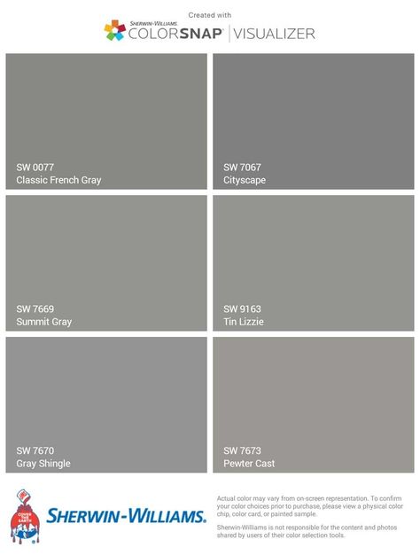 Medium to dark gray paint colors. Bathroom vanity gray paint color options. Tin Lizzie and Summit Gray by Sherwin Williams Summit Grey Sherwin Williams, Tin Lizzy Sherwin Williams, Sherwin Williams Medium Gray, Summit Gray Sherwin Williams, Sw Dark Gray Paint Colors, Summit Gray Sherwin Williams Exterior, Tin Lizzie Sherwin Williams Exterior, Useful Gray Sherwin Williams Exterior, Best Medium Gray Paint Color