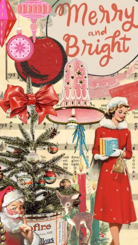 Vintage Christmas Vintage Pink Christmas Images, Vintage Christmas Collage, Pink Vintage Christmas Aesthetic, Retro Christmas Images, Pink Retro Christmas, 1920s Christmas, Pink Christmas Cards, Vintage Pink Christmas, 1950s Christmas