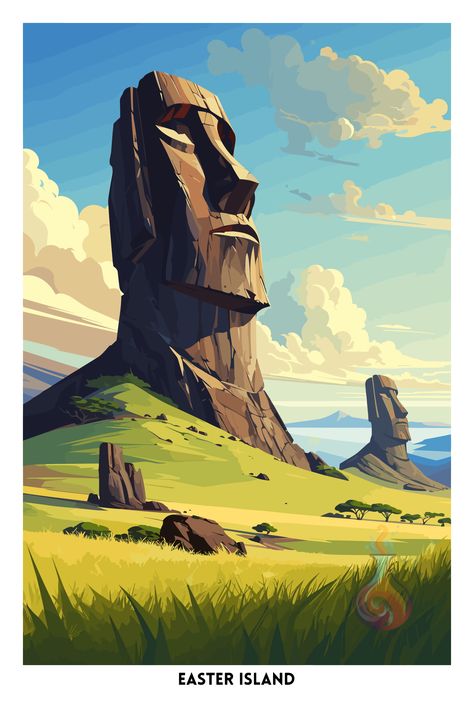 ✈️ Wonderful wall art, perfect for eclectic style house decor! 😃🌎🧭 Desert Island Illustration, Italian Pictures, Easter Island Travel, Island Illustration, Art Deco Landscape, Printmaking Inspiration, Fun Diy Halloween Decorations, Dali Art, Inktober 2024