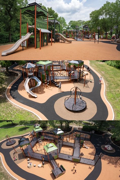 Unique Playground Design, Community Park Design Ideas, Recreational Park Design, Inclusive Playground Design, Play Ground For Kids Backyard Ideas, Outdoor Kids Area, Small Park Design, Playground Layout, Kids Play Area Outdoor