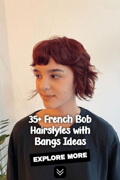 french bob hairstyles, modern short hair, chic hair trends Blonde French Bob, French Bob Hairstyles, Deep Auburn, Inspiring Hairstyles, Straight Across Bangs, Auburn Color, Textured Bangs, Feathered Bangs, Parisian Look