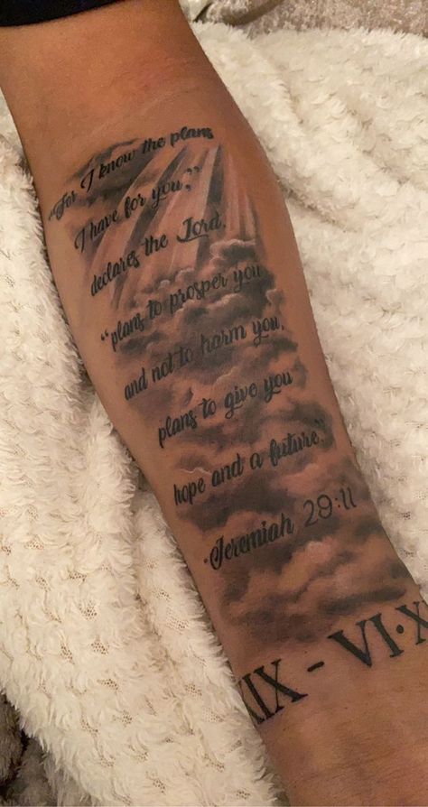 Quotes With Designs Tattoo, Arm Tattoo Men Quotes, Biblical Sleeve Tattoos Women, Forearm Tattoo Quotes Men, Forearm Tattoos Men Unique, Bible Scriptures Tattoos For Men, Scripture Tattoos For Men, Tattoo Shading Ideas, Bible Verse Tattoos For Men