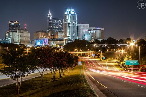 Downtown Raleigh, NC Skyline at Night by CosmoPhotography, via Flickr Raleigh Skyline, City Skyline Night, Raleigh North Carolina, National Road, Raleigh Nc, Travel Locations, American Cities, Photo Location, Best Cities