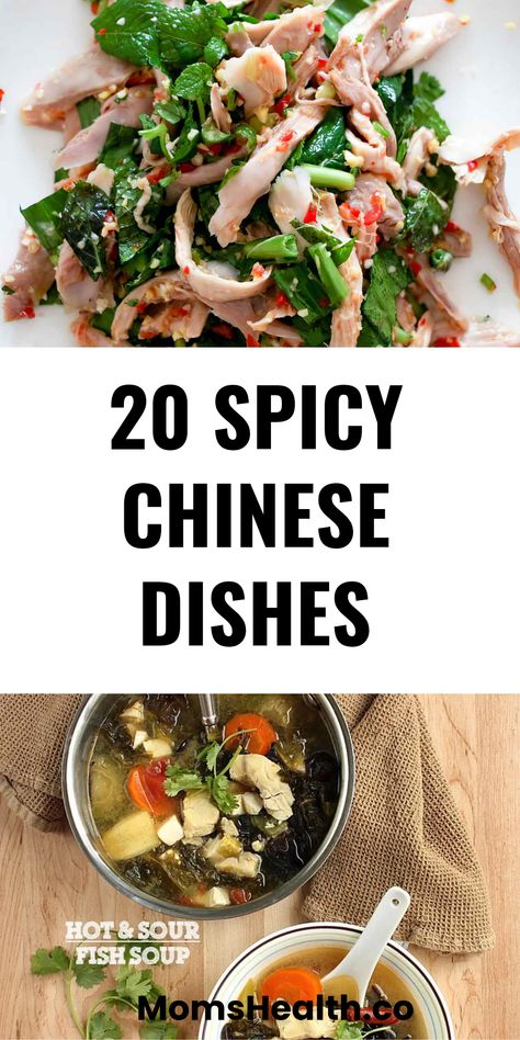 Explore 20 spicy Chinese dishes in vibrant meals. Includes two images of Hot and Sour Fish Soup and the delicious Ghost Chicken from Yunnan. Chinese Spicy Shrimp Recipes, Spicy Asian Recipes, Chinese Hotpot Recipe, Hot And Spicy Recipes, Sour Fish Soup, Best Chinese Recipes, Spicy Chinese Chicken, Chinese Hotpot, Chinese Soups