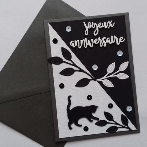 Carte d'anniversaire chat Card Ideas, Cards Handmade, Playing Cards, Scrapbooking, Novelty Sign, Art