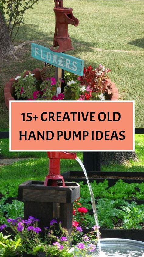 Get inspired by these 15 unique ideas to repurpose old hand pumps and add a touch of vintage charm to your outdoor space. Transform an old hand pump into a whimsical water feature or use it as a quirky planter for your favorite flowers. Let your creativity flow and bring a sense of nostalgia to your garden with these creative projects. Perfect for DIY enthusiasts, garden lovers, and those who appreciate vintage decor. Explore these ideas for garden design and outdoor inspiration. Pitcher Pump Fountain, Garden Well Water Feature, Halloween Fountain Ideas, Rustic Water Feature, Yard Decorations Diy, Wishing Well Garden, Water Pump Fountain, Vintage Gardens, Garden Water Pump