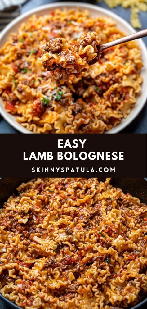 Ground Lamb Bolognese, Lamb Bolognese Sauce, Ground Lamb Indian Recipes, Ground Lamb Feta Recipes, Lamb Pasta Sauce, Lamb Lunch Ideas, Lamb Mediterranean Recipes, Lamb Meals Dinners, Ground Lamb Dinner