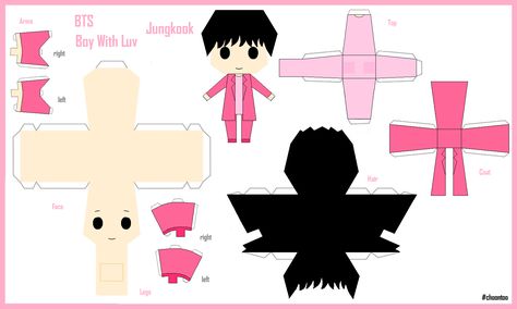 [BTS] [Paper Craft] Boy With Luv Ver - Jungkook Bts Paper Craft, Papercraft Toys, Sailor Moon Crafts, Disney Paper Dolls, Boy With Luv, Anime Paper, Kpop Diy, Paper Toys Template, Papercraft Printable