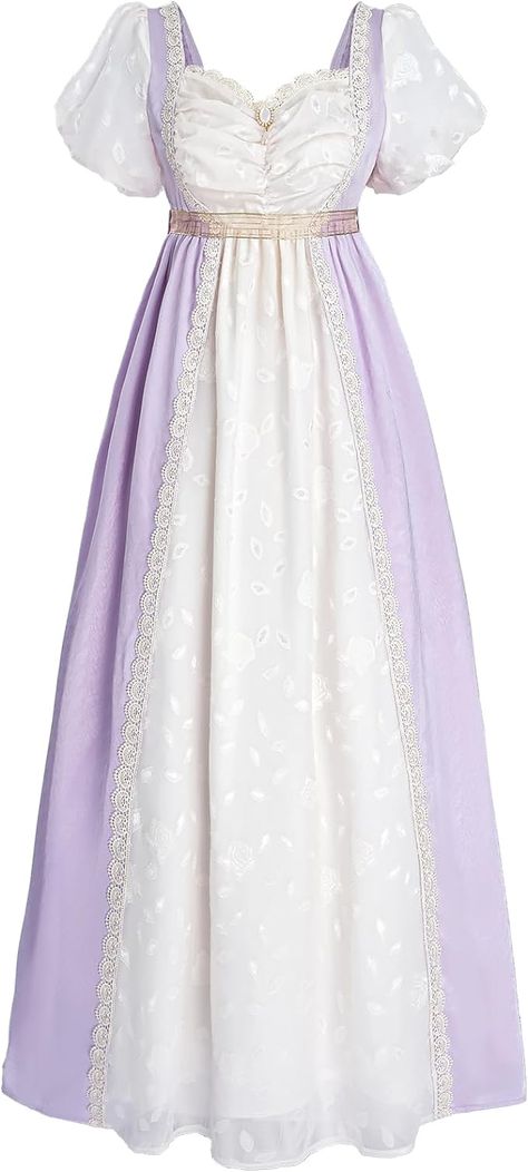 Amazon.com: FCCAM Regency Dresses for Women Bridgerton Puffy Sleeves Empire Waist Regency Gown Shallow Yellow XL : Clothing, Shoes & Jewelry Early 1800s Fashion, 1820s Dress, Regency Ball Gown, Regency Era Dress, 1800s Dresses, Regency Ball, Regency Dresses, Empire Waist Gown, Light Purple Dress