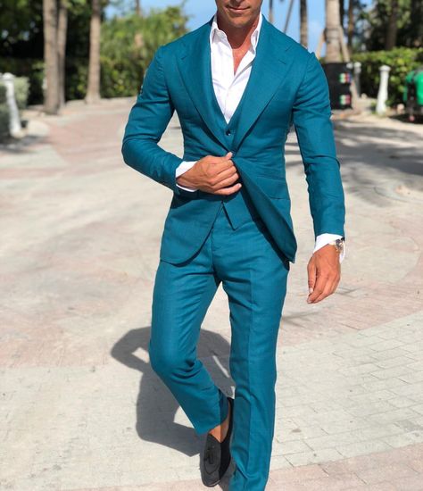 Men Suits Prom, Classic Blue Suit, Wedding Suits Men Blue, Turquoise Suit, Teal Suit, Suit For Men Wedding, Beach Wedding Suits, Blue Groomsmen, Terno Slim